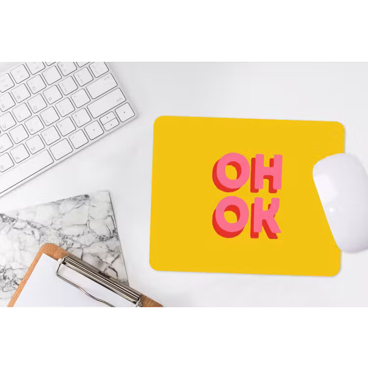 Oh ok - 3D - Geel - Roze muismat rubber klein -witbureau