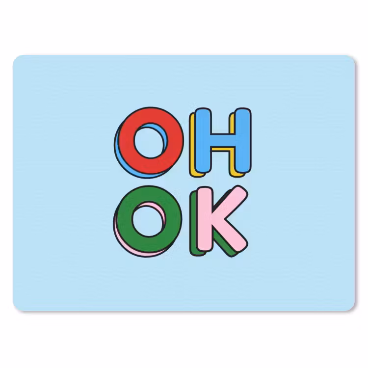 Oh ok - Blauw - Kleurrijk muismat rubber klein -3d