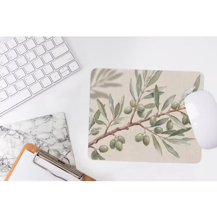Olijftak - Bladeren - Natuur - Groen - Beige muismat rubber klein -witbureau