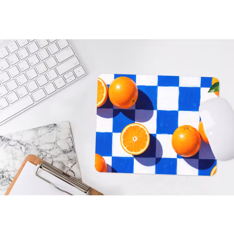 Mauspad - Orange – Kariert – Essen - Sinaasappel - Geruit - Eten muismat rubber klein