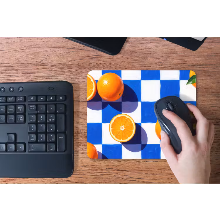 Mauspad - Orange – Kariert – Essen - Sinaasappel - Geruit - Eten muismat rubber klein
