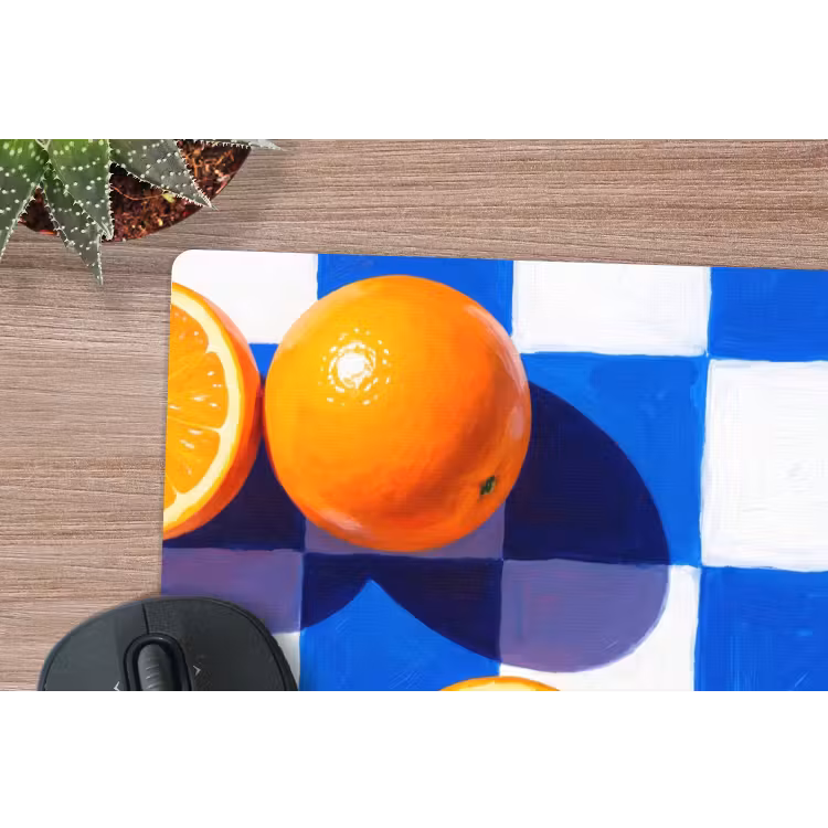 Mauspad - Orange – Kariert – Essen - Sinaasappel - Geruit - Eten muismat rubber klein