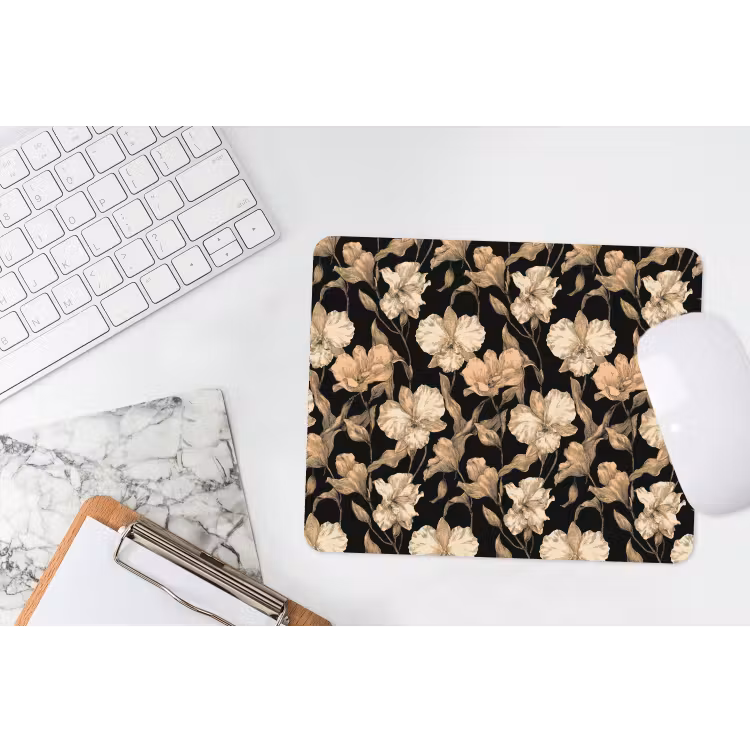 Orchideeën - Lijntekening - Patroon - Beige - Zwart muismat rubber klein 262 -witbureau