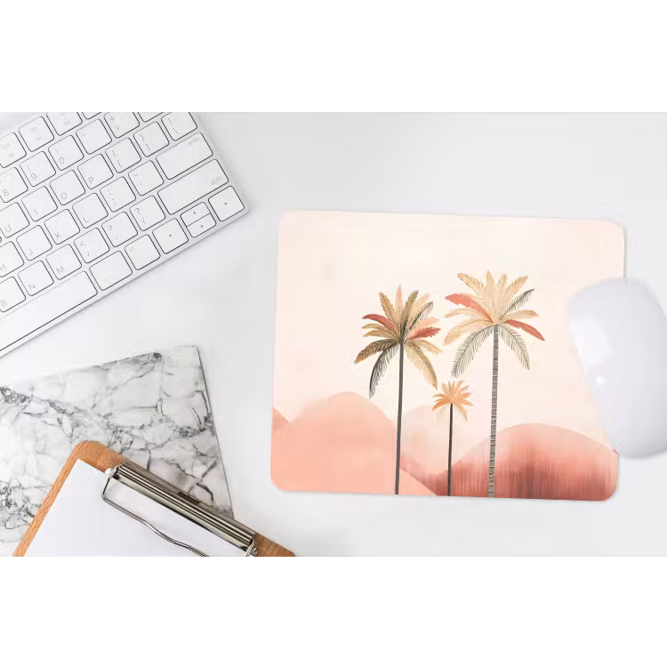 Palmbomen - Heuvels - Minimalistisch - Zachtroze muismat rubber klein -witbureau