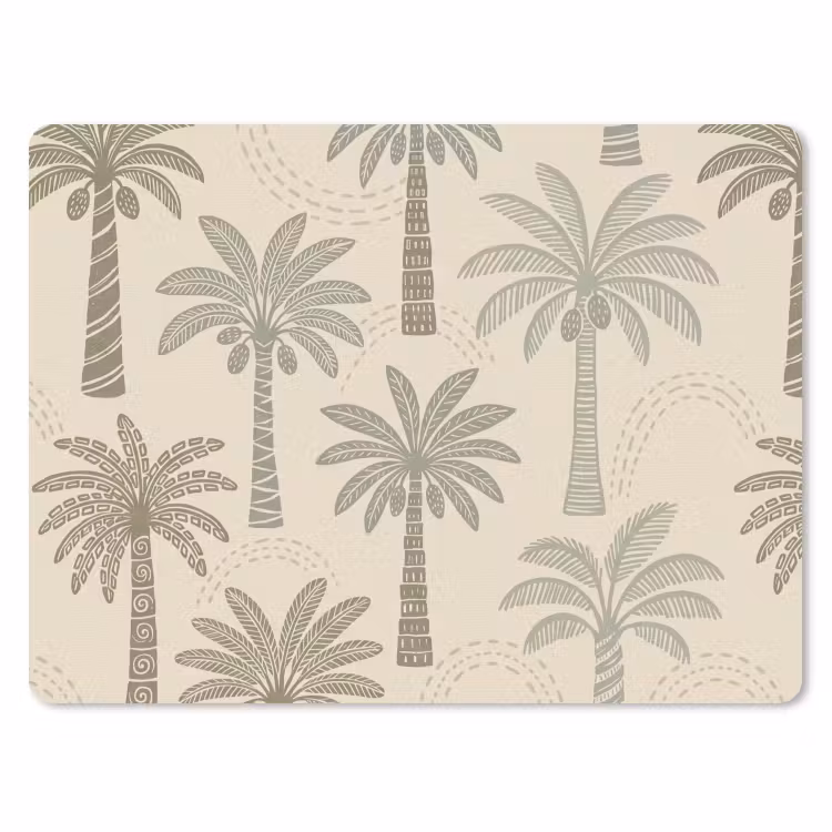 Palmbomen - Patroon - Tropisch - Beige muismat rubber klein -3d