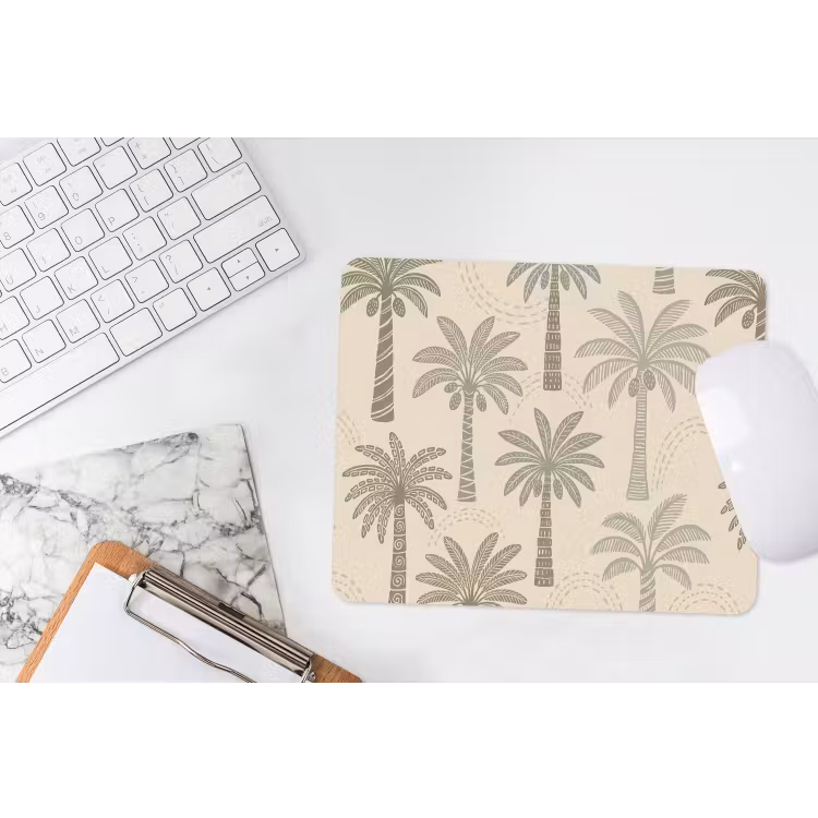 Palmbomen - Patroon - Tropisch - Beige muismat rubber klein -witbureau