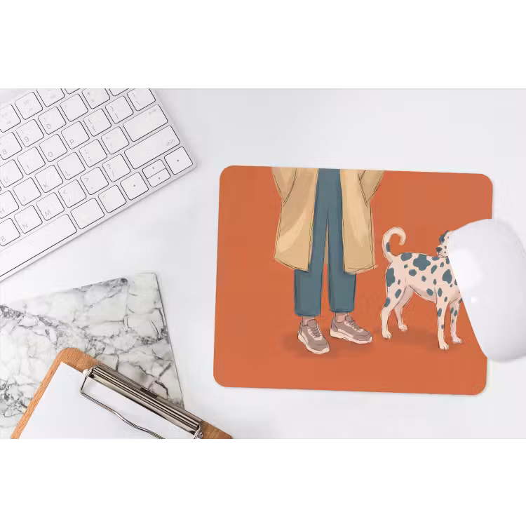 Persoon - Hond - Dieren - Illustratie - Modern muismat rubber klein -witbureau