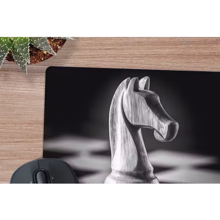 Paard - Hout - Schaalbord - Zwart muismat rubber klein -closeup
