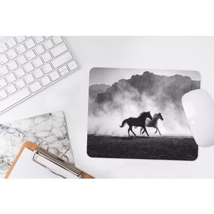 Paard - Ren - Stof - Zwart-wit - Dieren muismat rubber klein -witbureau