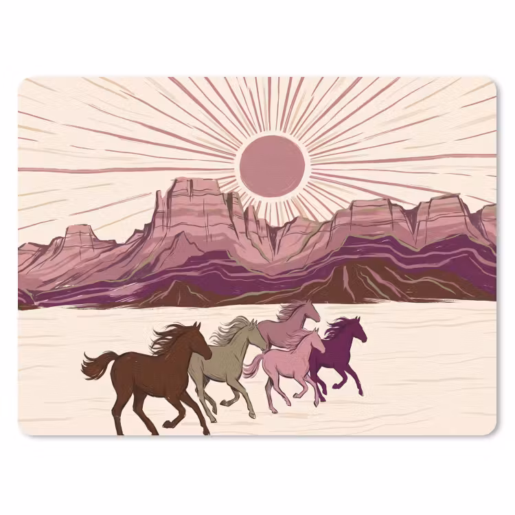 Paarden - Rennend - Woestijn - Natuur - Abstract muismat rubber klein -3d