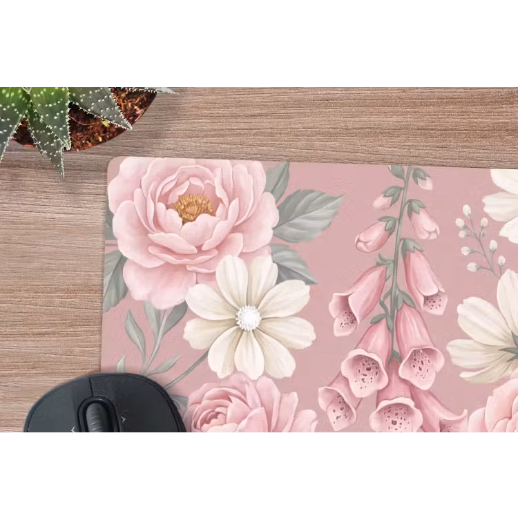 Pioenrozen - Vingerhoedskruid - Pink muismat rubber klein -closeup