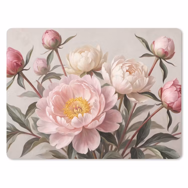 Pioenrozen - Boeket - Roze muismat rubber klein -3d