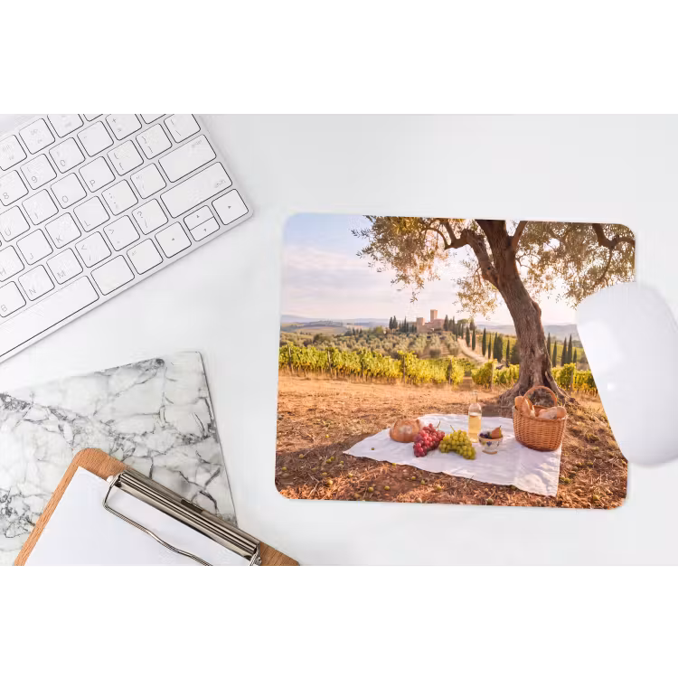 Picknick - Wijngaard - Landschap - Zomer - Eten muismat rubber klein -witbureau