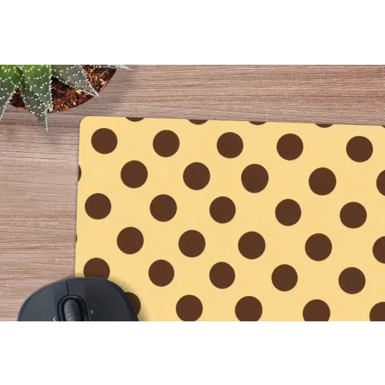 Polka Dot - Stippen - Retro - Geel - Bruin muismat rubber klein 262 -closeup