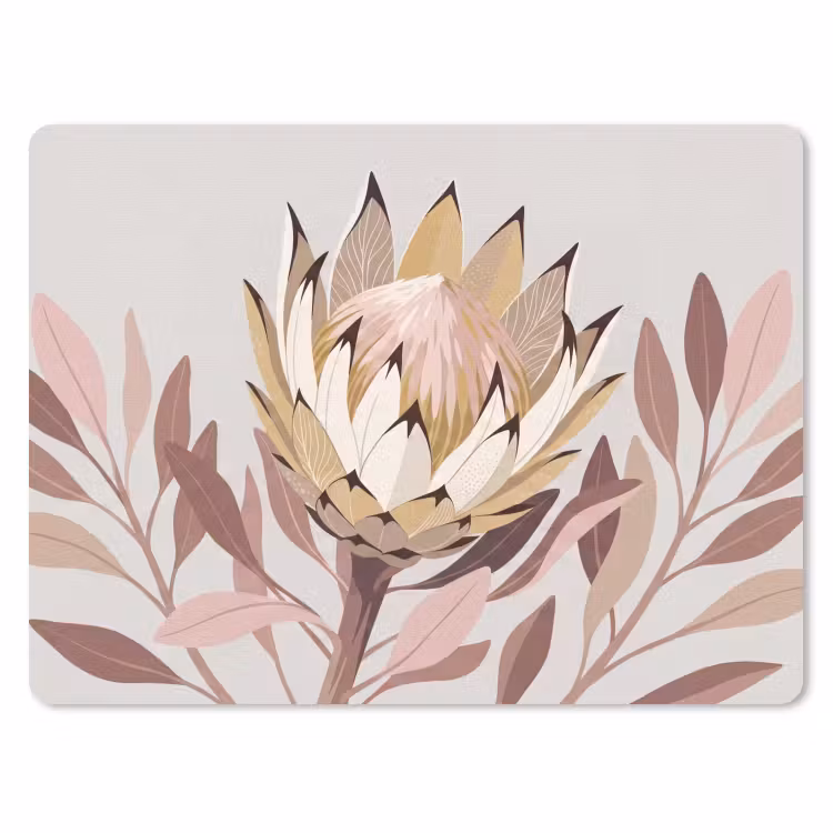 Protea - Bloem - Botanisch - Beige muismat rubber klein -3d