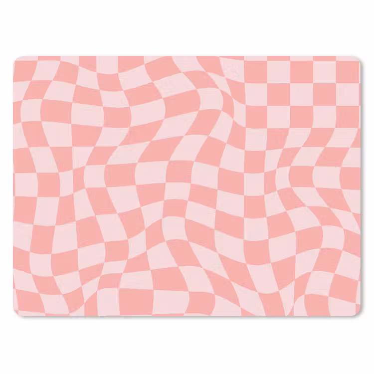 Hokjes patroon - Roze - Golvende lijnen muismat rubber klein -3d