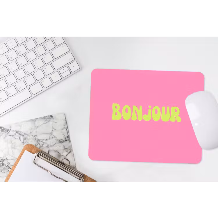 Roze - Groene bonjour - Organisch muismat rubber klein -witbureau