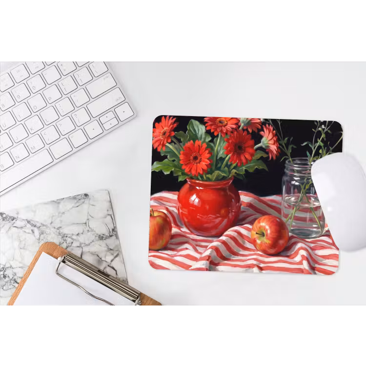 Mauspad - Rote Blumen – Vase - Rode bloemen - Vaas muismat rubber klein