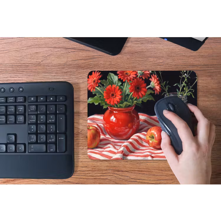 Mauspad - Rote Blumen – Vase - Rode bloemen - Vaas muismat rubber klein