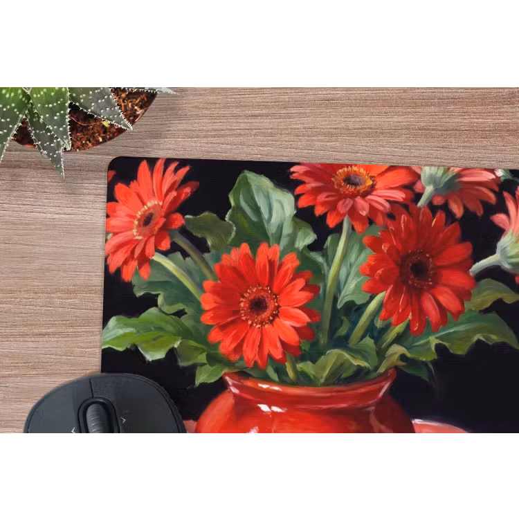 Mauspad - Rote Blumen – Vase - Rode bloemen - Vaas muismat rubber klein
