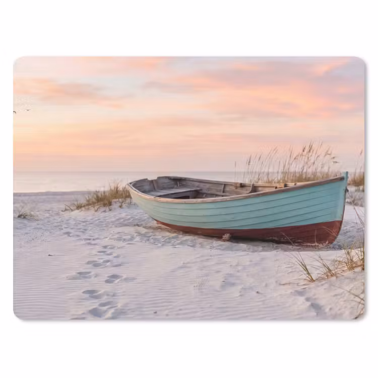 Rustiek - Roeiboot - Zandstrand muismat rubber klein -3d