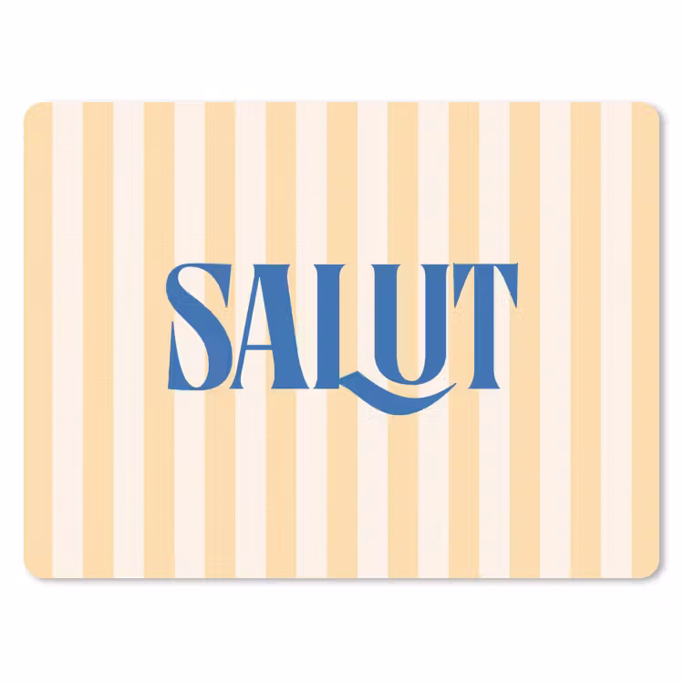 Salut - Quote - Strepen - Geel - Blauw - Wit muismat rubber klein -3d