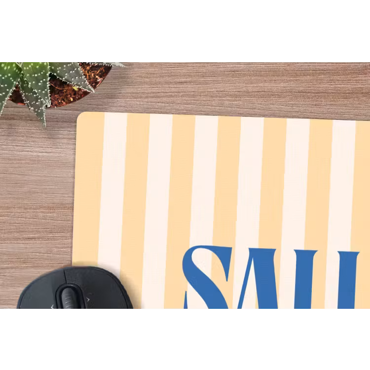 Salut - Quote - Strepen - Geel - Blauw - Wit muismat rubber klein -closeup