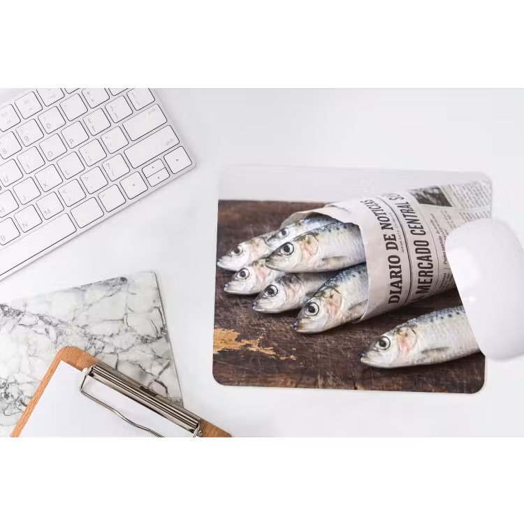 Mauspad - Sardine – Zeitung – Schneidebrett - Sardientje - krant - snijplank muismat rubber klein