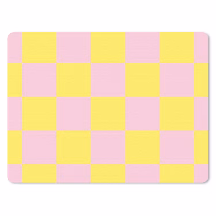 Schaakbord patroon - Geel - Roze - Blokjes muismat rubber klein -3d
