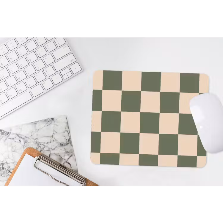Schaakbord print - Groen - Beige - Blokjes muismat rubber klein -witbureau