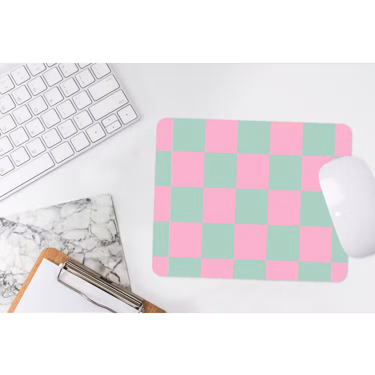 Schaakbord patroon - Groen - Roze - Blokjes muismat rubber klein -witbureau