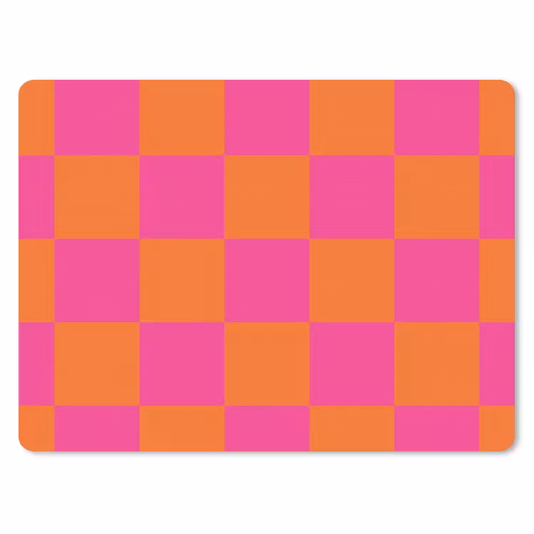 Schaakbord print - Oranje - Roze - Blokjes muismat rubber klein -3d
