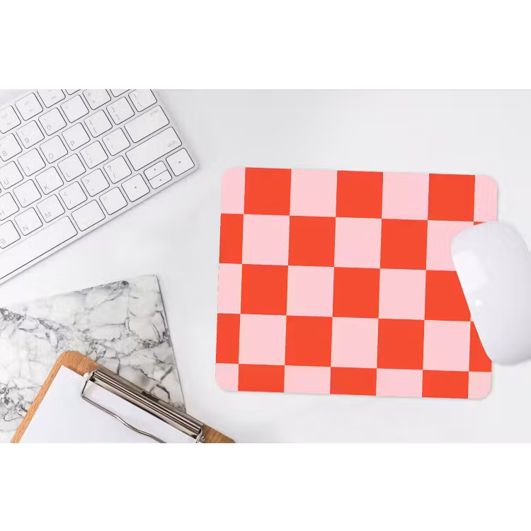 Schaakbord patroon - Rood - Roze - Blokjes muismat rubber klein -witbureau