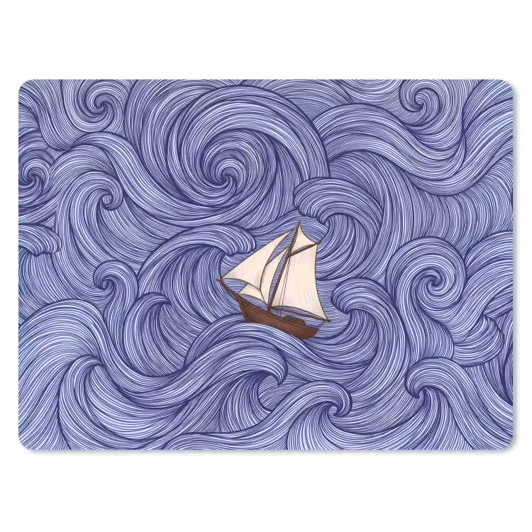 Schip - Golven - Zee - Illustratie - Blauw muismat rubber klein -3d