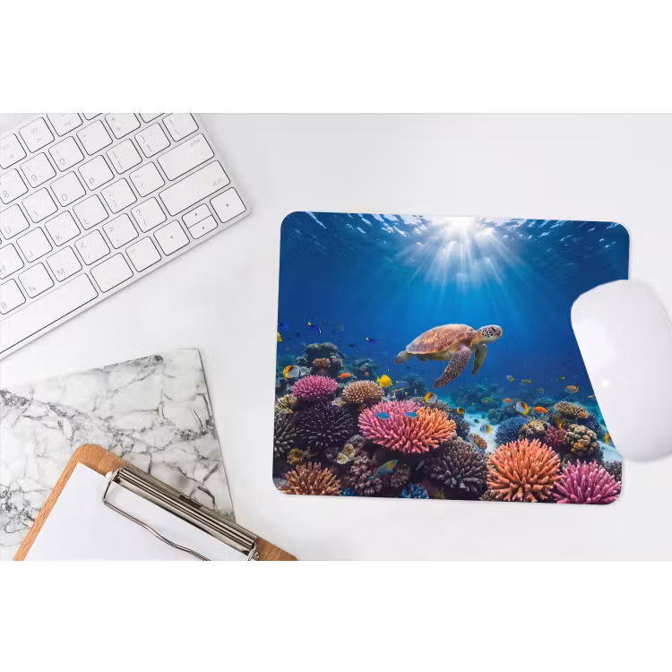 Schildpad - Koraalrif - Oceaan - Dieren - Blauw muismat rubber klein -witbureau