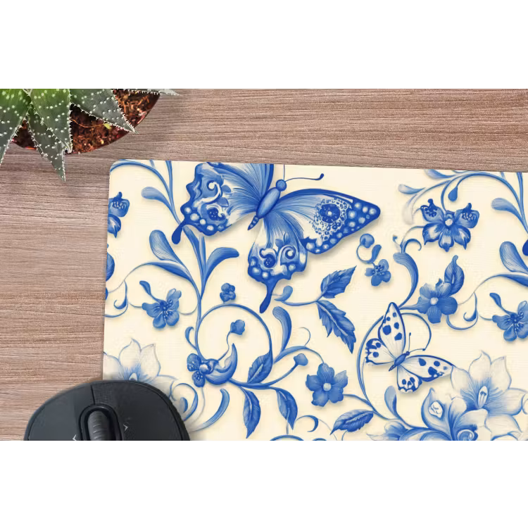 Vlinders - Bloemen - Blauw - Botanisch muismat rubber klein 262 -closeup