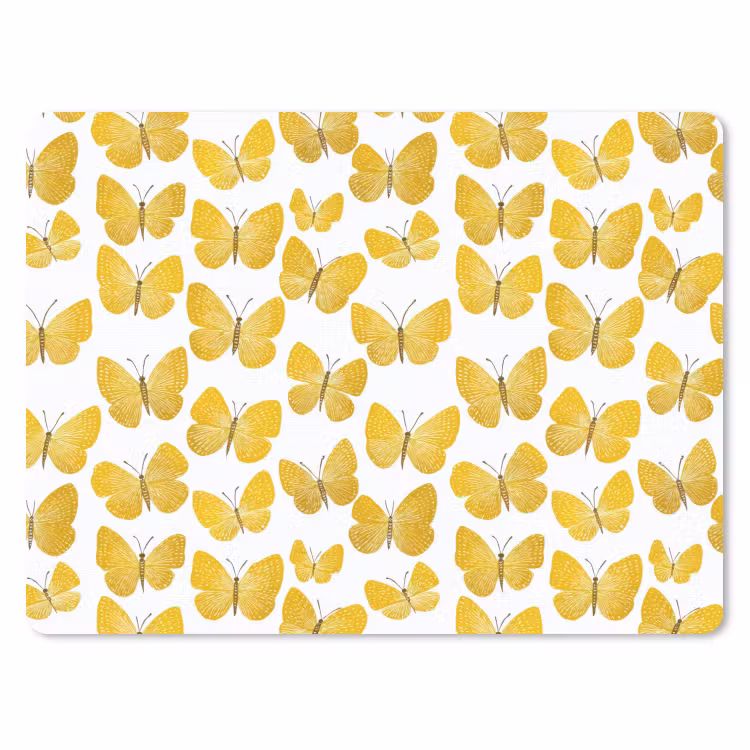 Vlinders - Botanisch - Illustratie - Geel - Wit muismat rubber klein 262 -3d
