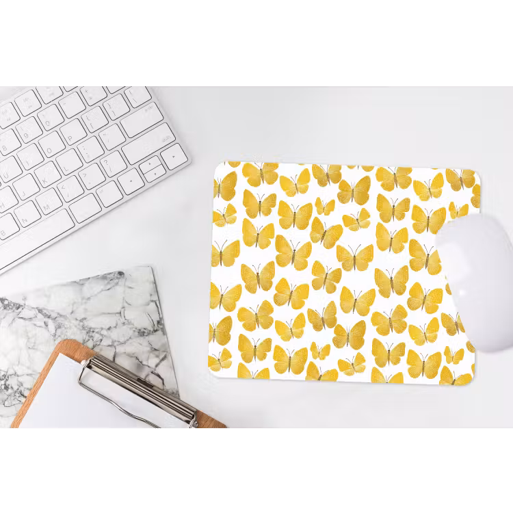 Vlinders - Botanisch - Illustratie - Geel - Wit muismat rubber klein 262 -witbureau