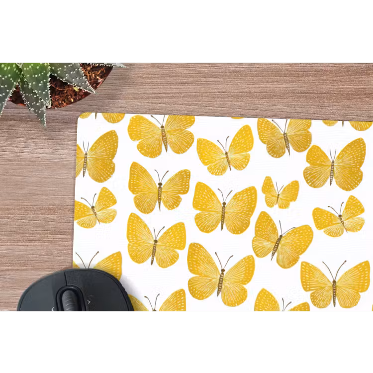 Vlinders - Botanisch - Illustratie - Geel - Wit muismat rubber klein 262 -closeup