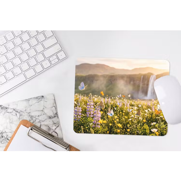 Vlinders - Waterval - Bloemenveld muismat rubber klein -witbureau