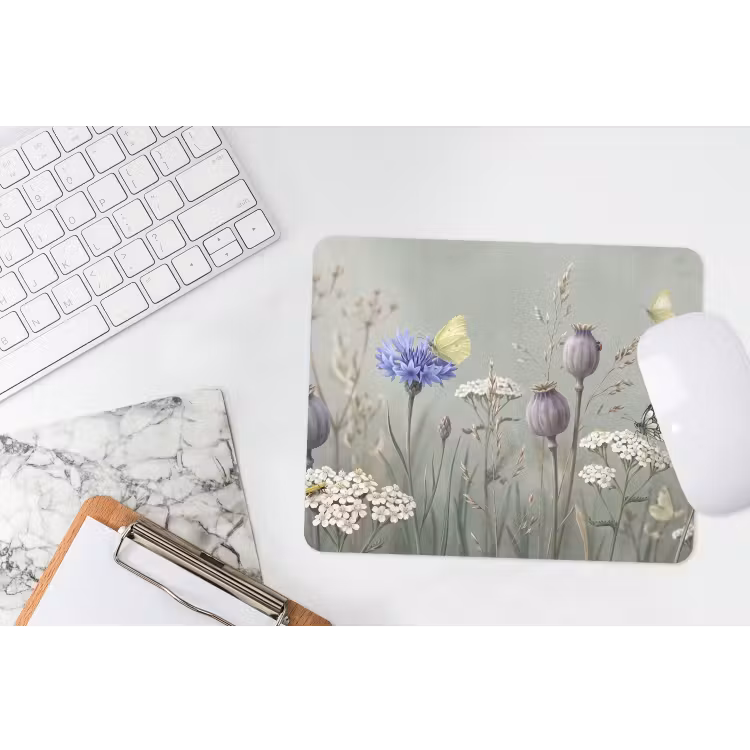 Vlinders - Wildbloemen - Illustratie - Kleurrijk muismat rubber klein -witbureau