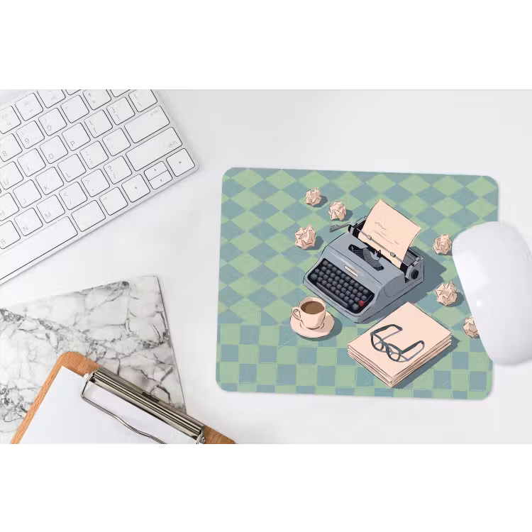 Typemachine - Kantoor - Vintage - Illustratie - Groen muismat rubber klein -witbureau