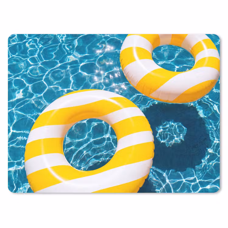 Zwembad - Zwembanden - Zomer - Geel - Blauw muismat rubber klein -3d