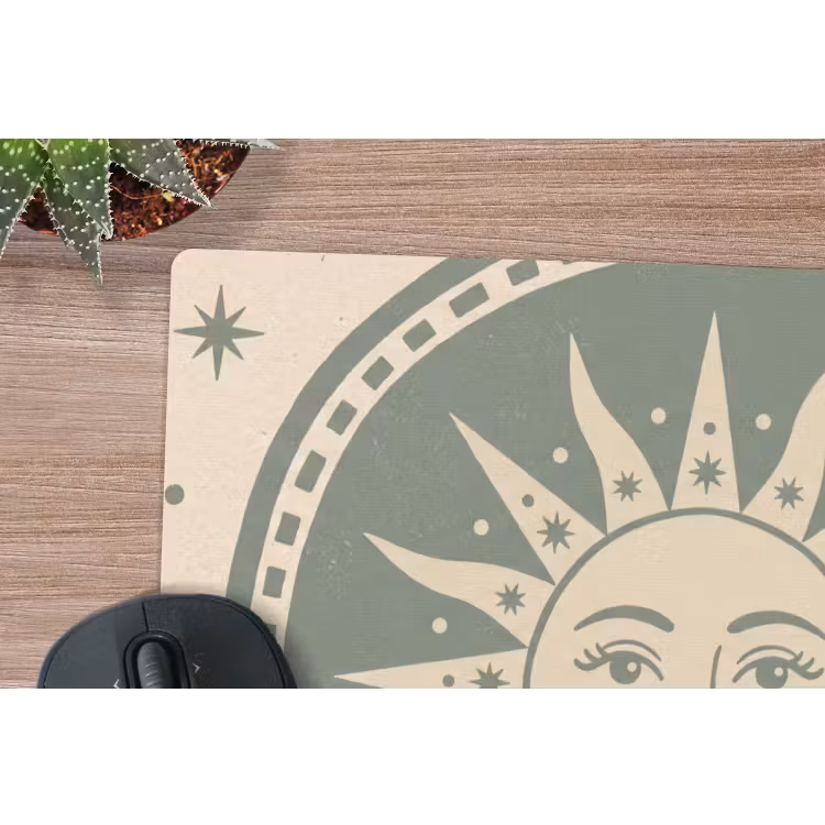 Zon - Sterren - Astrologie - Vintage - Groen muismat rubber klein -closeup