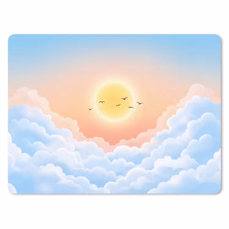 Zon - Vogels - Lucht - Natuur - Geel muismat rubber klein -3d