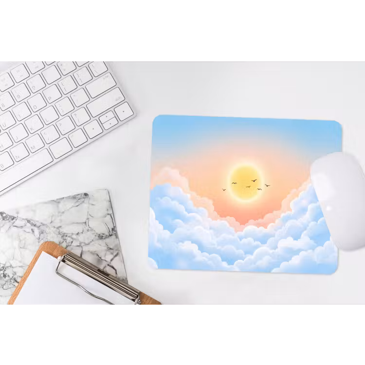 Zon - Vogels - Lucht - Natuur - Geel muismat rubber klein -witbureau