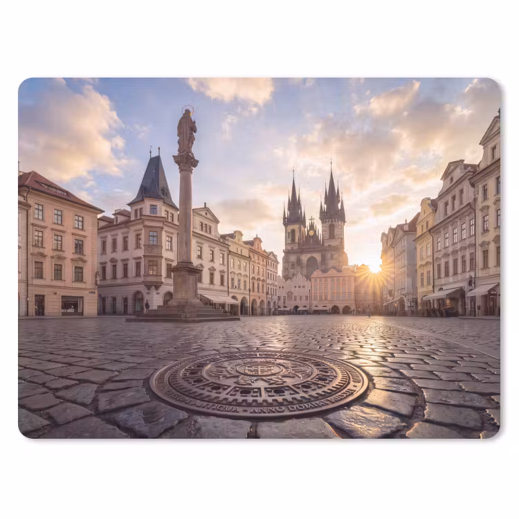 Stad - Praag - Ochtend - Architectuur - Goud muismat rubber klein -3d
