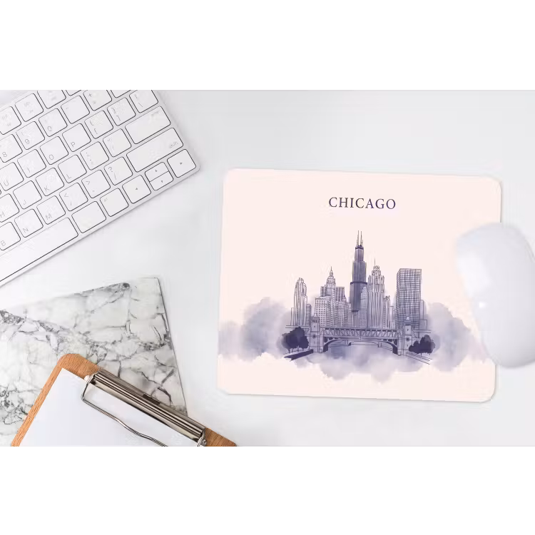 Stad - Skyline - Architectuur - Lijntekening - Blauw muismat rubber klein -witbureau