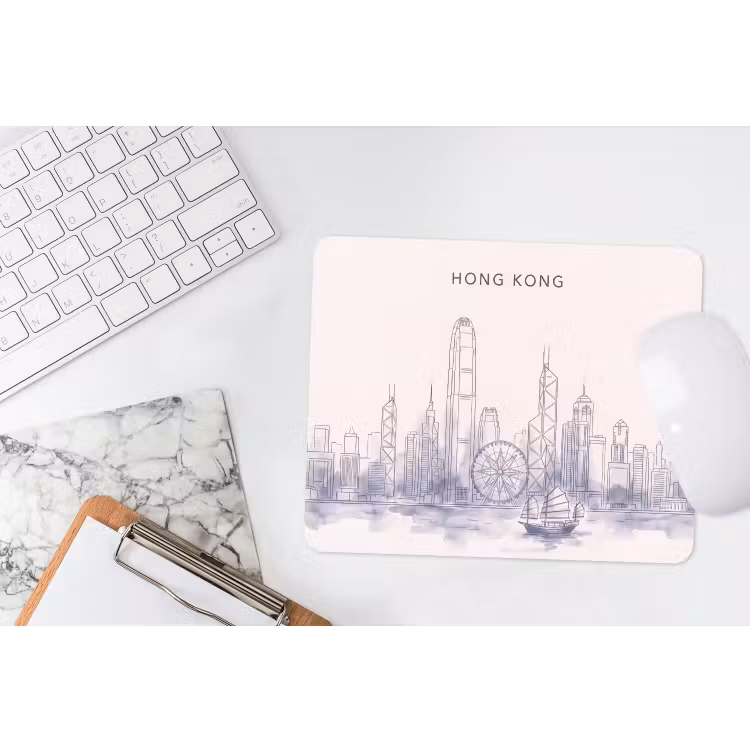 Stad - Skyline - Water - Lijntekening - Blauw muismat rubber klein -witbureau