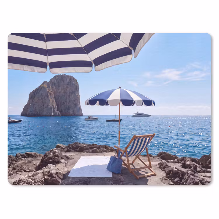 Strand - Ligstoel - Parasol - Zomer - Blauw muismat rubber klein -3d